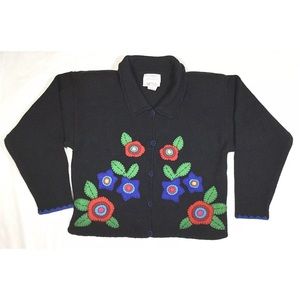 Susan Bristol Cardigan Sweater Black Embroidered